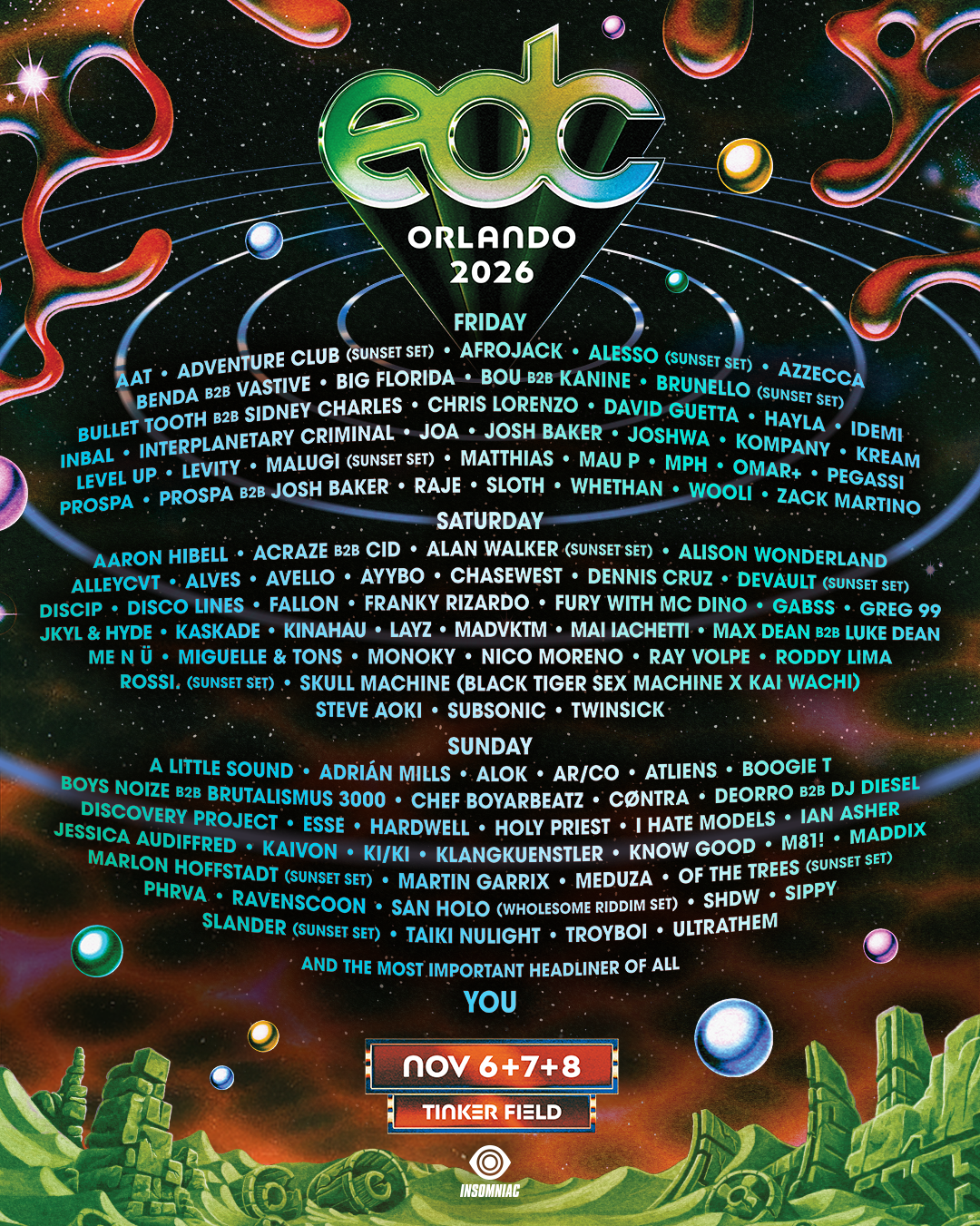 Official EDC Orlando 2026 lineup poster